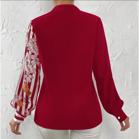 Elegant Striped Floral Print Long Sleeve Button Down Shirt Top Blouse White - Picture 10 of 16